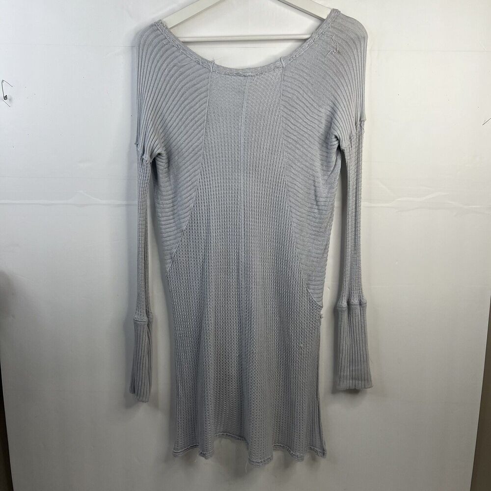 Free People Sz XS Ventura Thermal Top Waffle Knit‎ Long Sleeve Sky Blue High Low - Picture 10 of 12